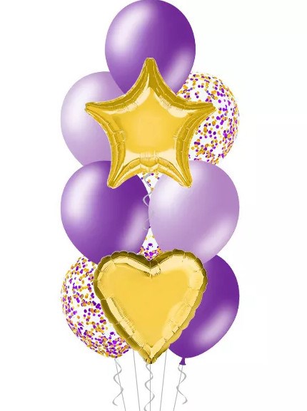 Набор №57 - фонтан из 10 шаров сиреневый-фиолетовый металлик - фото 46793